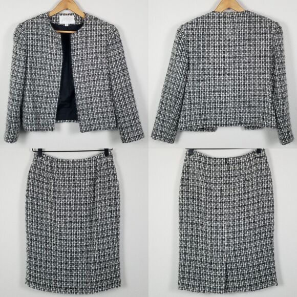Lord & Taylor 80s/90s VTG Black White Tweed Mohair Wool Blend Skirt Suit Size 6 - Picture 8 of 15